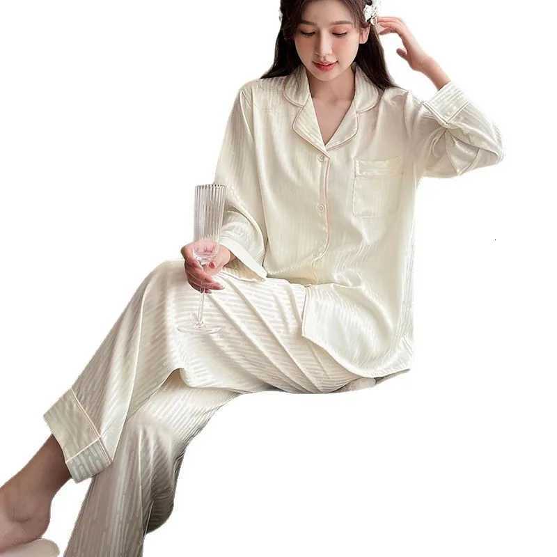 Sleep Lounge Women's Women's Ice Silk plus Size Long-Sleeve Top And Pants Set Comfortable Loose-Fit Stylish Loungewear OutfitC260924 - view 7