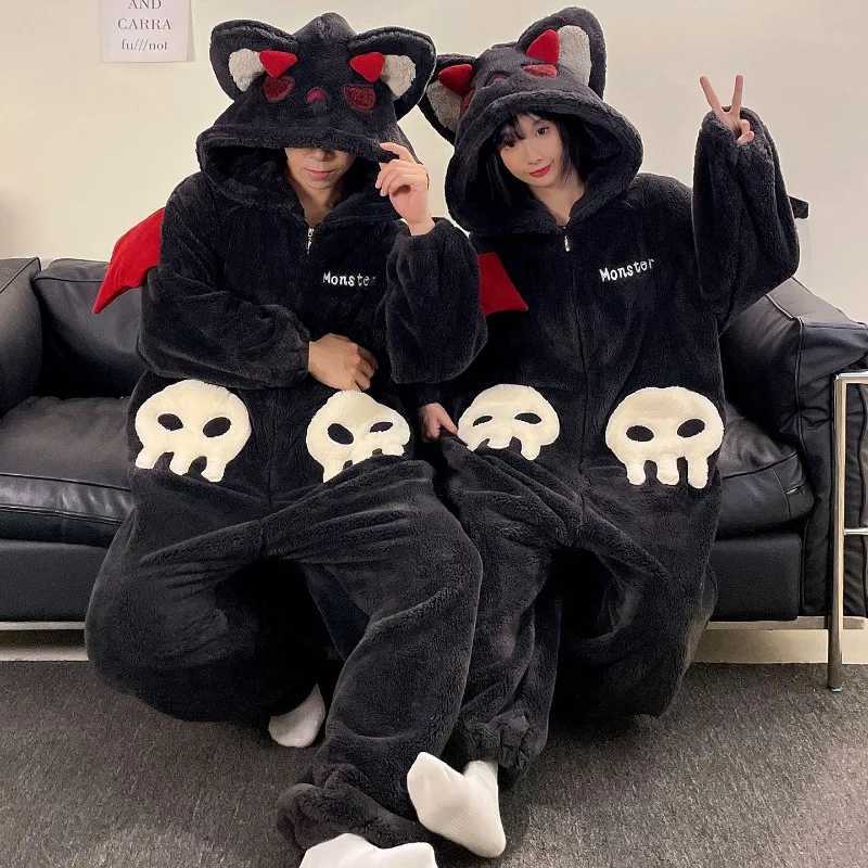 Lounge Women's Sleep Cartoon Devil Pajamas Couples Women Men Onesie Sleepwear Winter Thicken Hooded Loungewear Coral Fleece Homewear Pijama Disfr - view 4