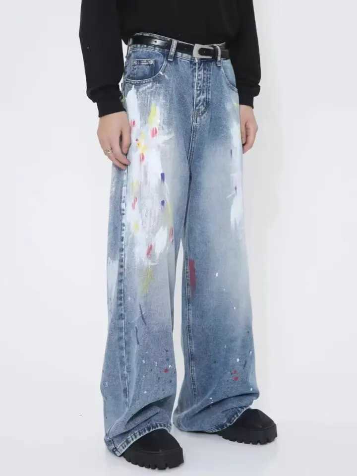Men's Jeans Men's High Street Vintage Loose Wide Leg Long Pants Trendy Graffiti Straight Leg Trousers y2k American Denim Jeans Man clothes H - view 6