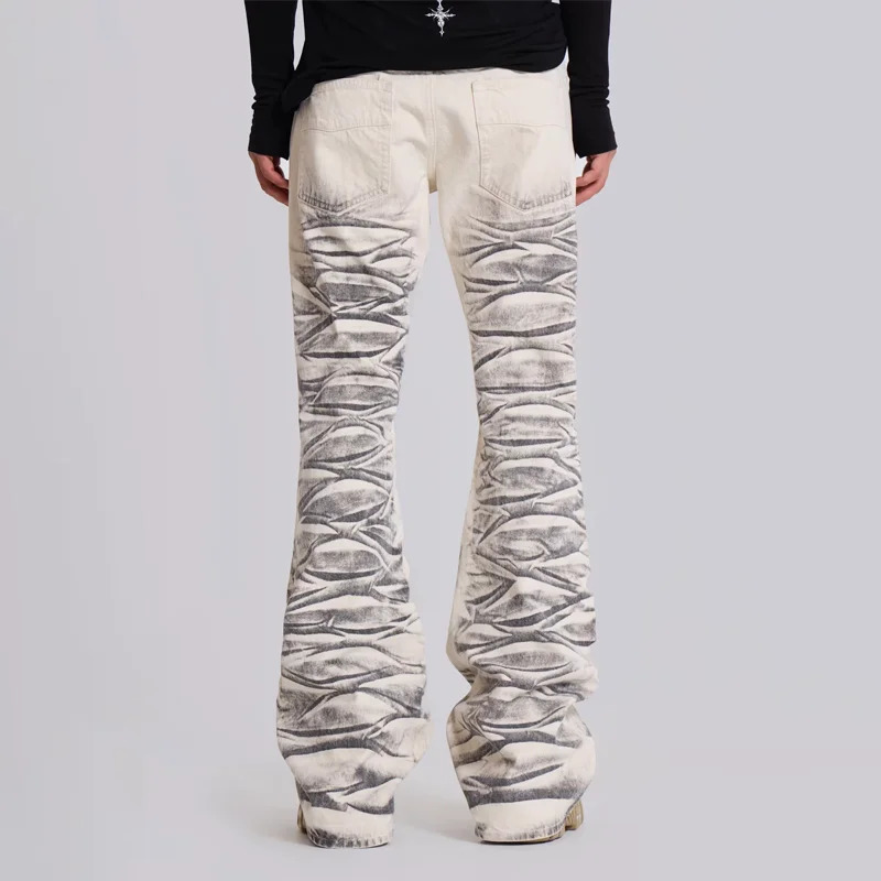 Jeans Retro Y2K Arctic White Hip Hop Drift Flared Trumpet Washed High Street Wide Leg Pants Gothic Slim Fit Unisex Trumpet Jeans 260923 - view 4