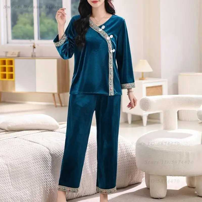 Women's Sleep Lounge Chinese Style Velvet Pajamas Set Autumn Winter New Sleepwear Women's Plus Size 6XL Pyjamas Suit Velour Home Clothes Lou - view 6