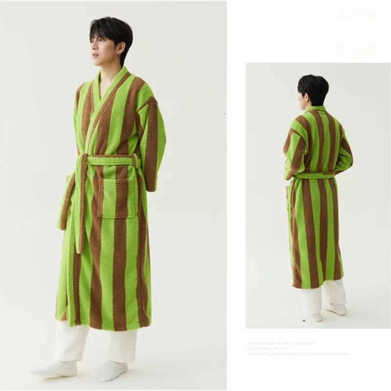 Lounge Women's Sleep Thickened Warm Winter Couple Sleepwear Men Kimono Pajamas Robes Women Striped Bathrobe Home Wear Anti Static Big Size RobesC - view 5