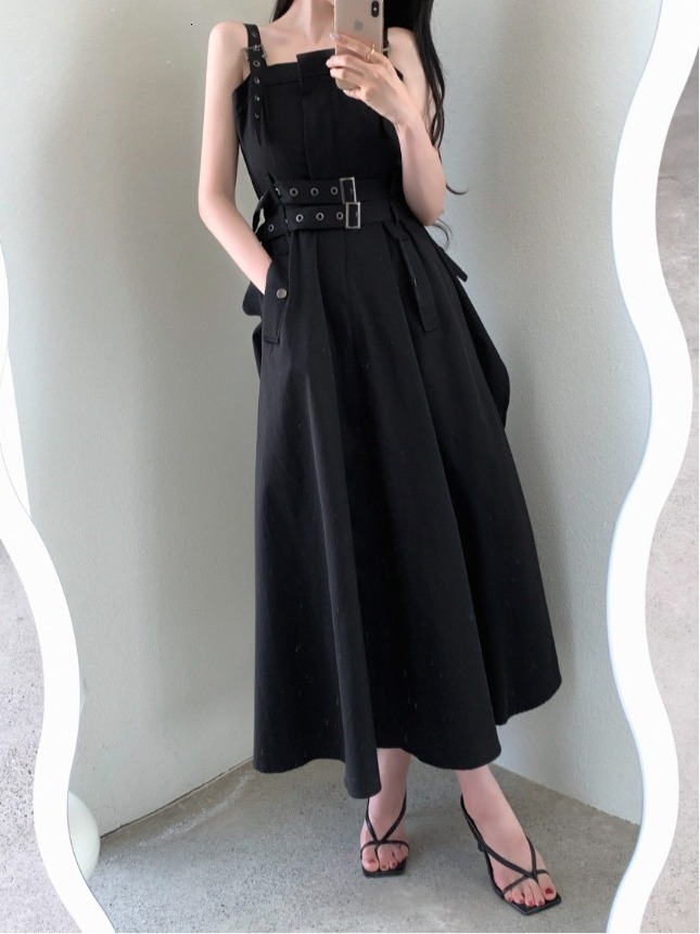 Retro Personalized Double Belt Design Halter Women's Summer 2026 New Waist Cinching Vest Long Dress Korean Style A-Line...