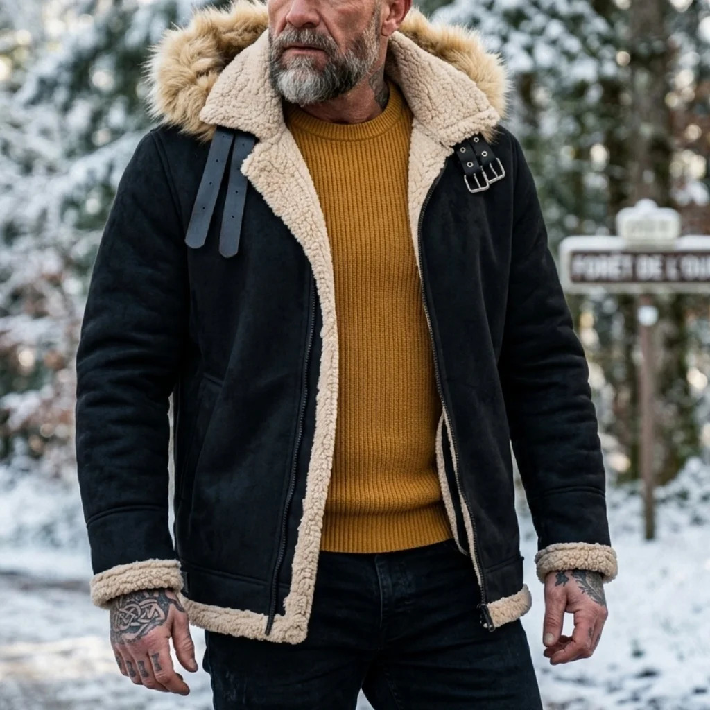 2026 Men's Faux Suede Fur Fleece Hooded Jacket Warm Casual Hiking Coat S5XL Outdoor Winter Outerwear Soft Man's Jackets 260922 - view 5