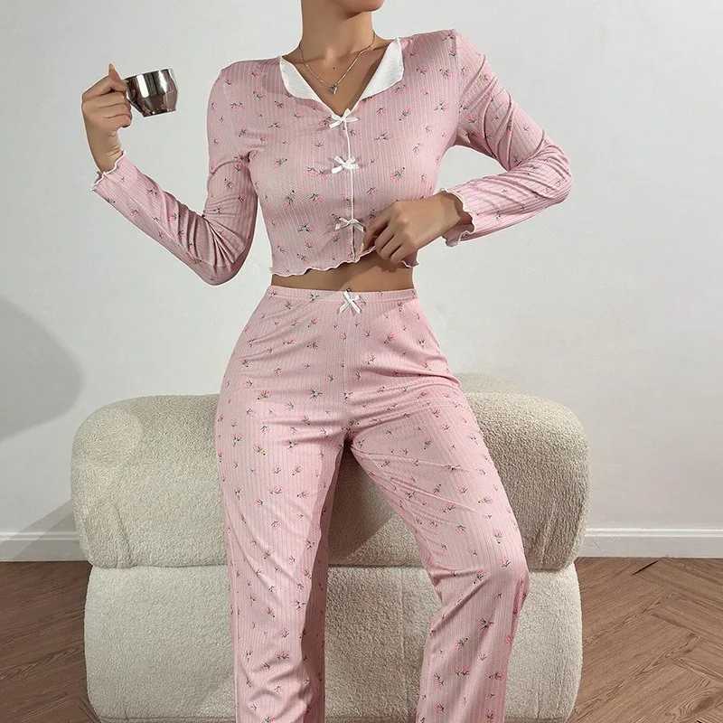 Women's Sleep Lounge European and American Hot-selling Loungewear Printed Trousers Long Sleeves Can Be Worn Outside Women's Pajamas Two-piec - view 4