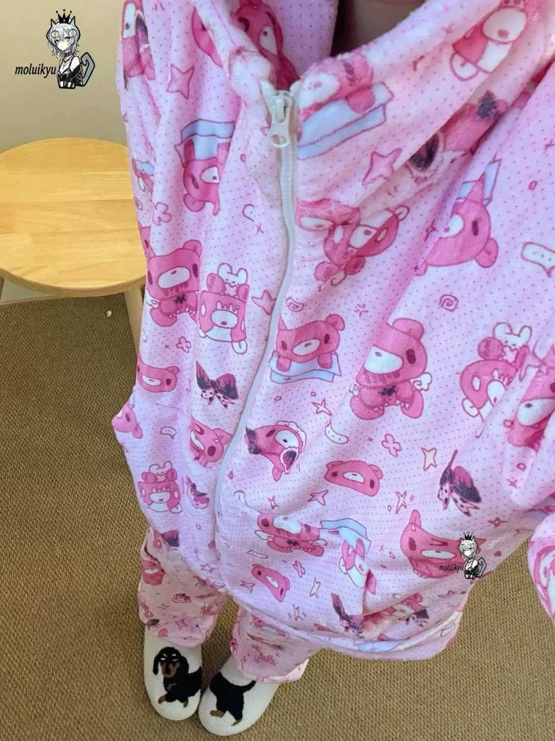 Lounge Women's Sleep Cute Cartoon Rabbit Hooded Pajamas Women Winter Thick Flannel Sleepwear Soft Coral Fleece Loose Homewear with Ear Hat Lounge - view 4