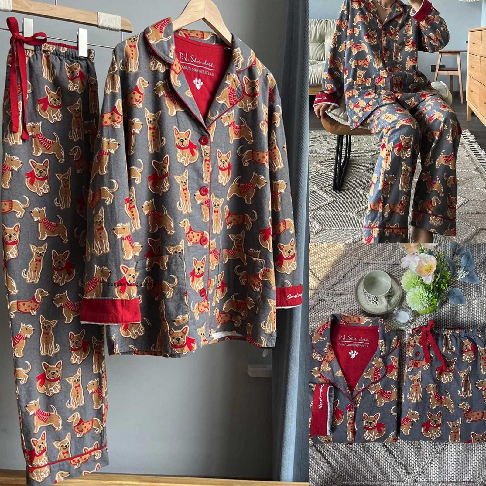 Women's Sleep Lounge Women's 2Pcs Cartoon Print Cotton Pajama Set Long Sleeve Brushed Top Long Pants Spring Autumn Loungewear Homewear H2609 - view 6
