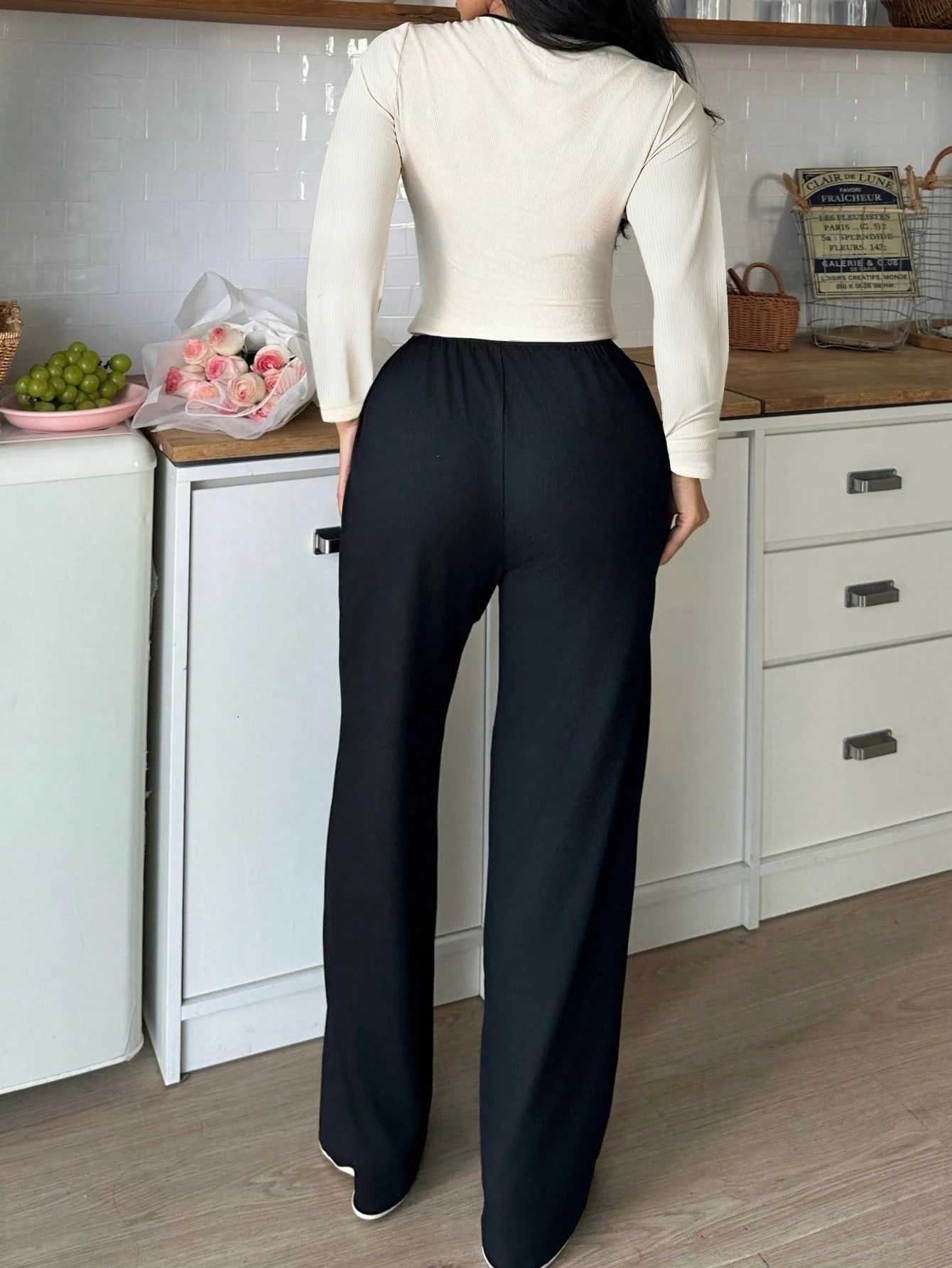 Women's Sleep Lounge Women's Spring and Summer Pajamas Simple Solid Color Casual and Comfortable Fashionable Long-Sleeve and Long-Pants Set  - view 5