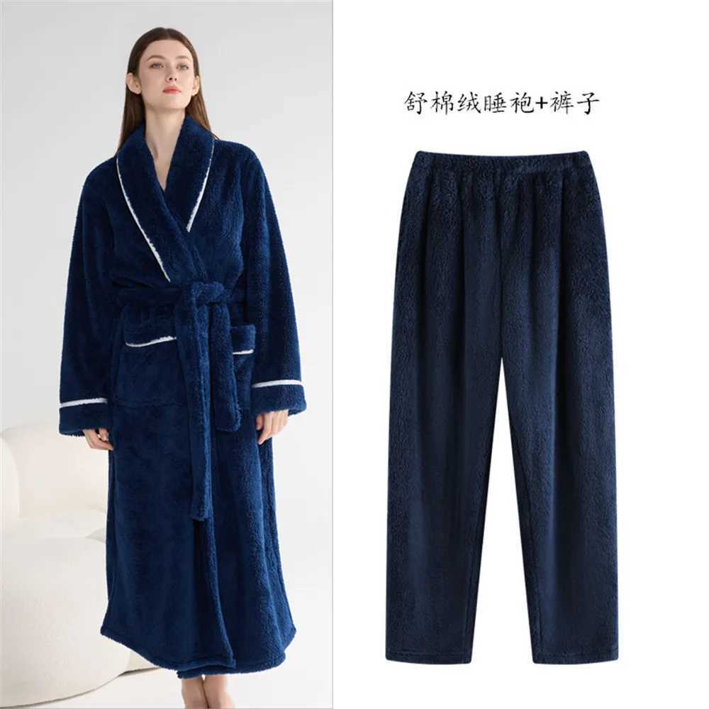 Lounge Women's Sleep Autumn Flannel Long Robe Pants Pajamas Set Winter Thickened Warm Trouser Pijamas Suit Loose Coral Fleece HomewearC260924 - view 7