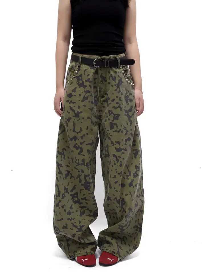 Men's Jeans Vintage Camouflage Men's Jeans Fashion Washed Casual Wide Leg rivet Denim Pants Autumn Winter Loose Male Trousers H260924 - view 3