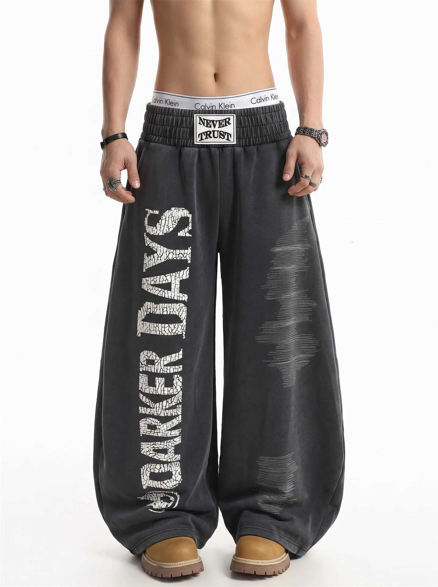 Men's Jeans Retro American High Street Washed out Sweatpants Men's Loose Casual Sports Cotton Trousers Drawstring Wide Leg Pants H260924 - view 3