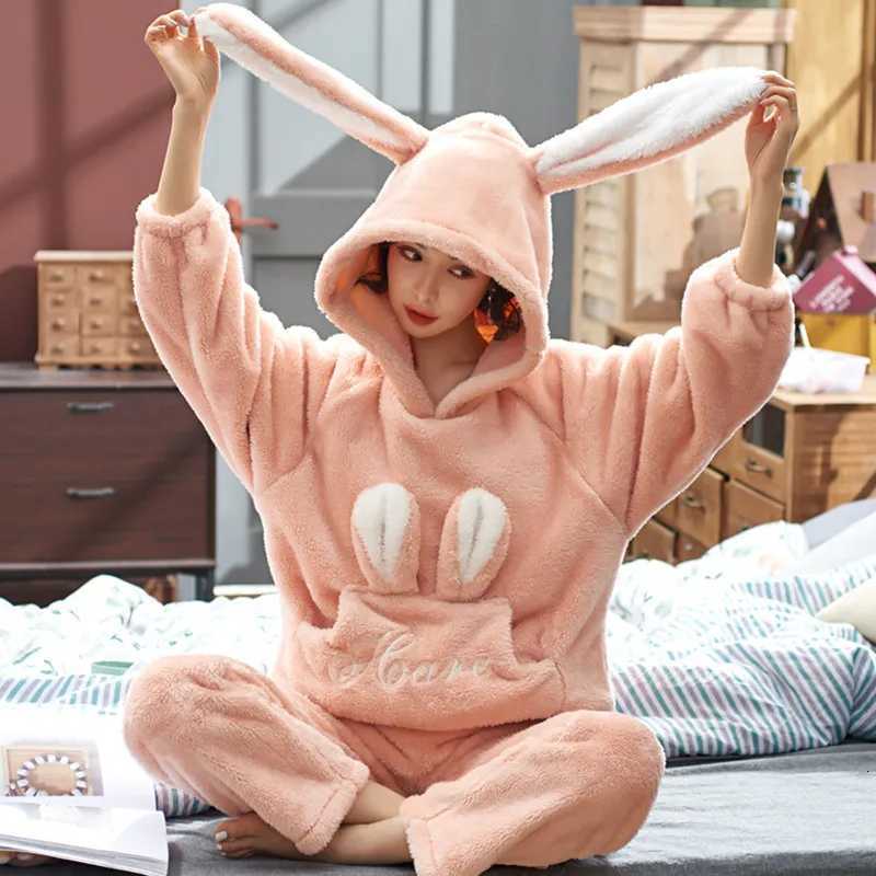 Lounge Women's Sleep Women Pajamas Set Thick Winter Flannel Homewear Female Girls Warm Sleepwear Tops Pants 2Pcs/set Girls Home Clothes Trouser S - view 7