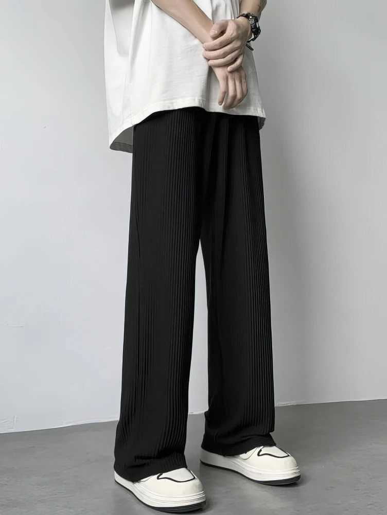 Men's Pants Summer Straight Ice Silk Casual Pants Men High Waist Pleated Long Trousers Thin Sport Wide leg Sweatpants Male Baggy D260924 - view 5