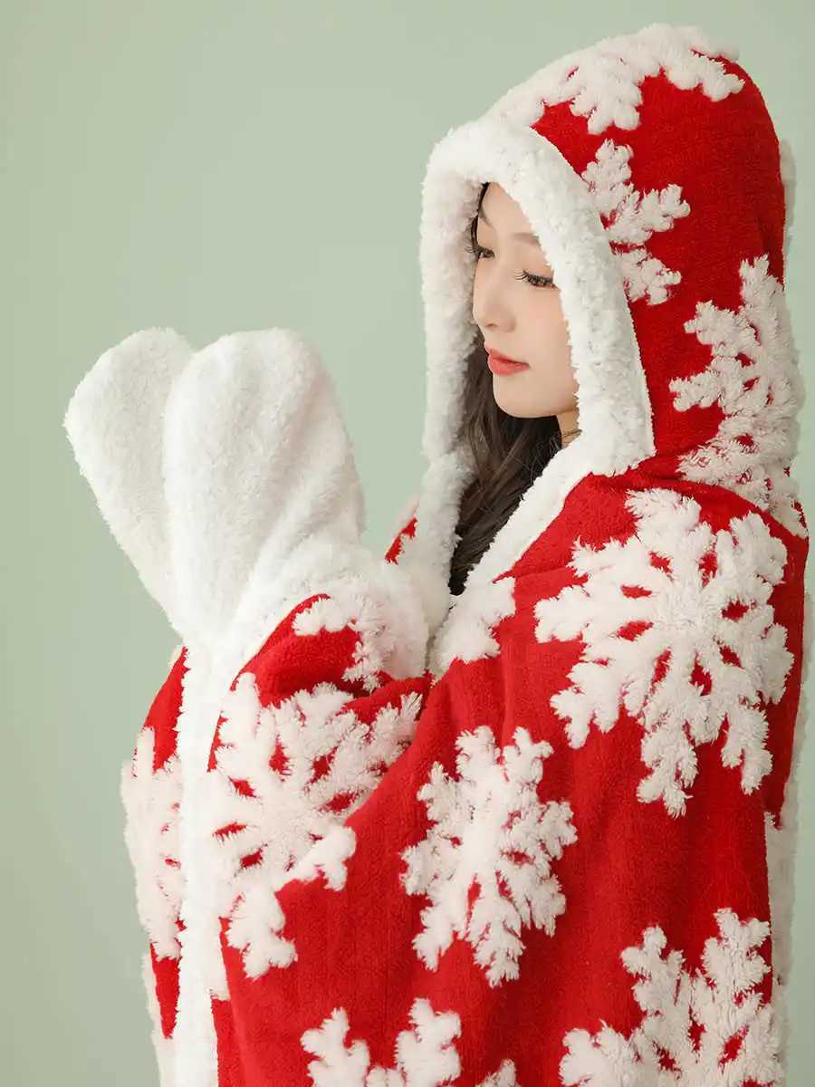 Lounge Women's Sleep Ins Bohemia Blanket Flannel Cloak Hooded With Hat Wearable Winter Warm Women Home CosplayC260924 - view 4