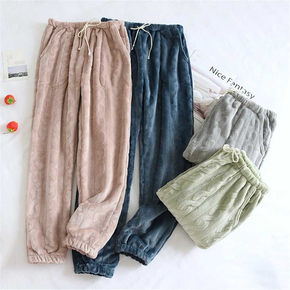 Women's Sleep Lounge New Sleep-pants Thicken Warm Women's Trousers Winter Flannel Pajama Pants For Pajama Bottoms Soft Warm Couple Loose Lou - view 3