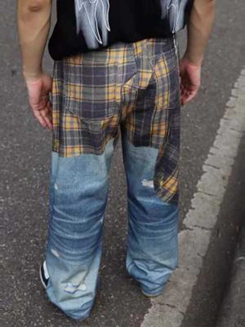 Men's Jeans Y2k Baggy Jeans Women Distressed Plaid Chain Holes 3d Print Low Rise Wide Leg Pants Fashion Hip Hop Streetwear Skater pants H260924 - view 6