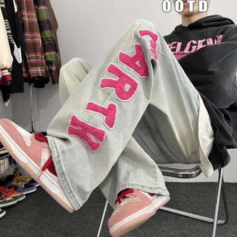 Men's Jeans American High Street Hiphop Loose Straight Leg Jeans INS Casual Long Trousers Wide Leg Pants Youth Casual Jeans y2k pants H260924 - view 7