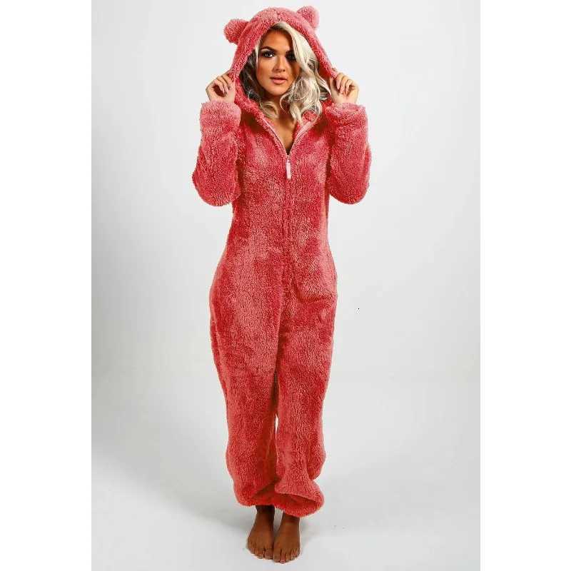Women's Sleep Lounge Women's Clothing Onesie Autumn/Winter Plush Jumpsuit Hooded Pajamas Large Size Warm Sleepwear for Winter Nightwear H260 - view 6