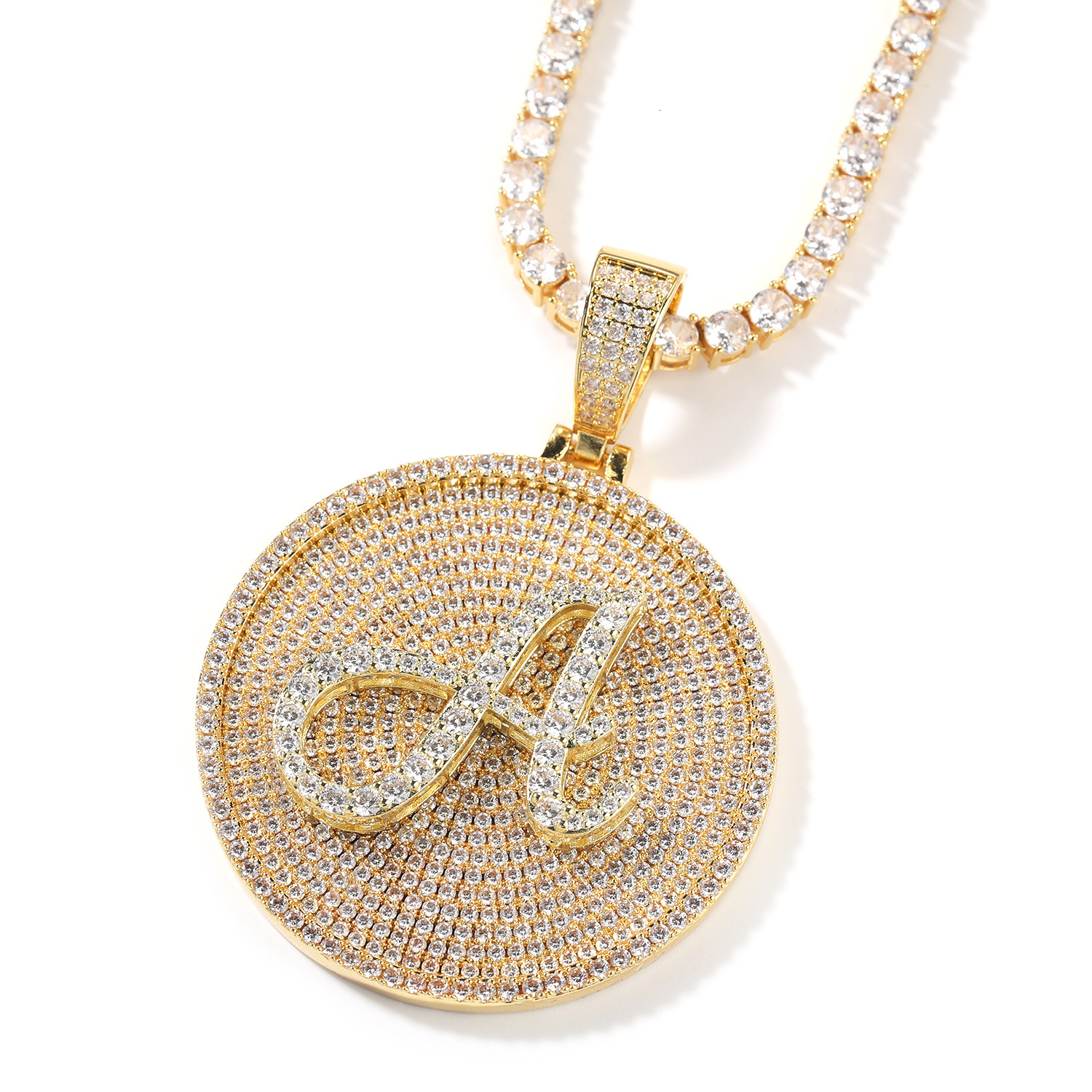 Custom 24-letter Hip-Hop Pendant Necklace with 18K Gold Plated and Silver Plated Link Chain Moissanite Main Stone for Male - view 3