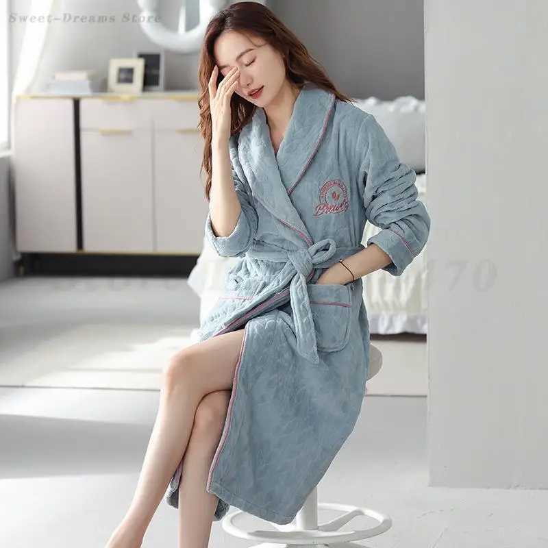 Lounge Women's Sleep Winter Flannel Thicken Robe Women Long Sleeve Bathrobe Kimono Gown Sleepwear with Pocket Plus Size 4XL Home Clothing Loungew - view 4