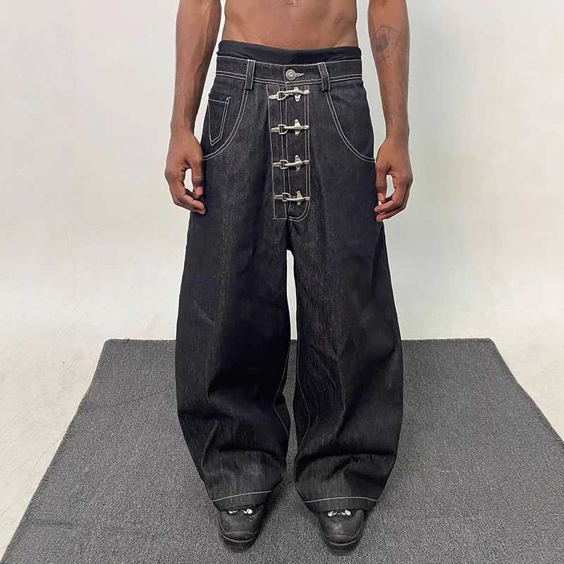 Men's Jeans Street Retro Men's Jeans Straight Leg Pants Airplane Buckle Baggy Silhouette Curved Knife Jeans High Waisted Casual Denim Pants  - view 3