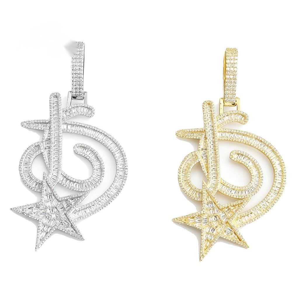Hip-hop Five-pointed Star Pendant Gold Plated Inlaid with Gold Moissanite Link Chain Jewelry Creative Boutique for Men Women - view 4