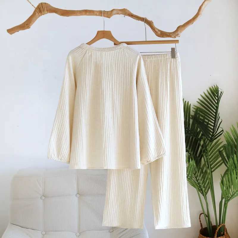 Women's Sleep Lounge 2026 New Women's Spring/Summer Pajama Set 100% Cotton Hemp Lace Collar Pure Cotton Long Sleeve Pants Home Clothes Sleep - view 4