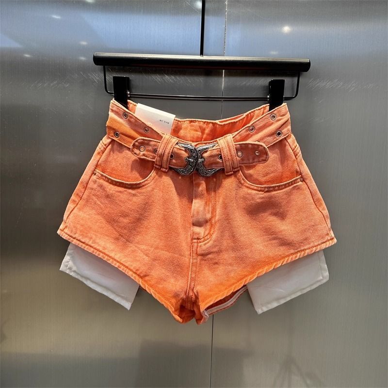 2026 Autumn New Orange Denim High Waist Pockets Sexy Hot Pants Jean Shorts
