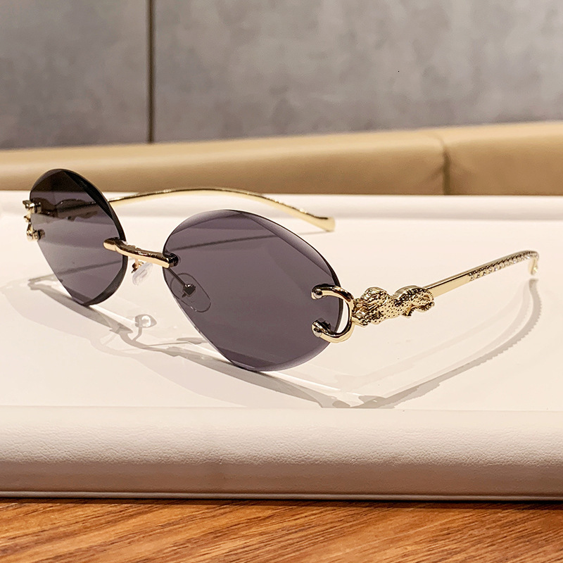 High-End Designer Sunglasses Leopard Head Frameless Oval Personality European And American Internet Celebrity Women's Sun Protection High-End Sun - view 3