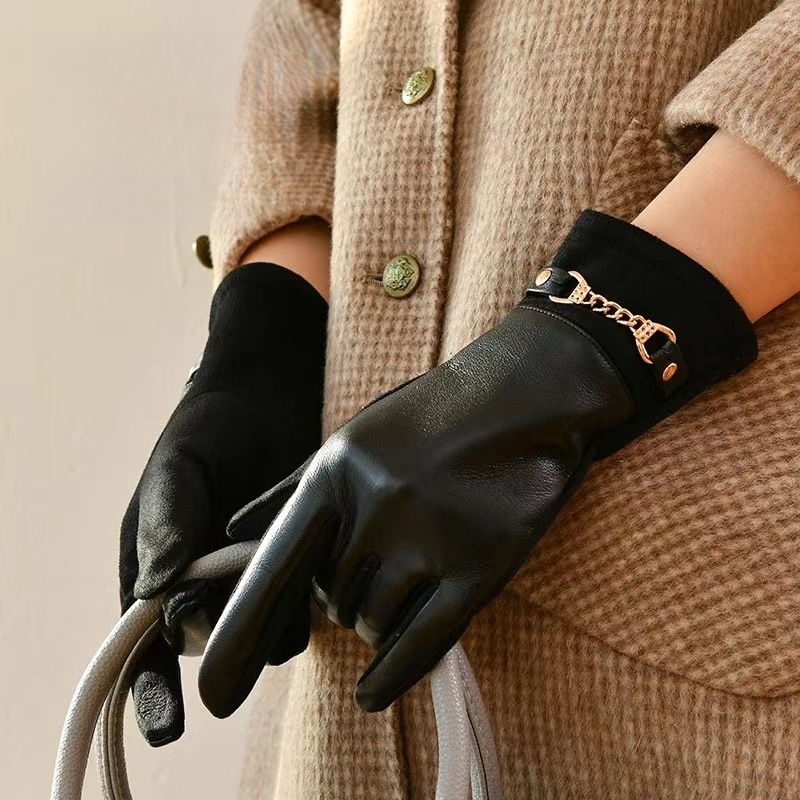 Designer Winter Gloves For Women Fleece Lined Thickened Warmth Suitable For Cycling Touchscreen Glovess Compatible Made With Protein Leather Windproof - view 3