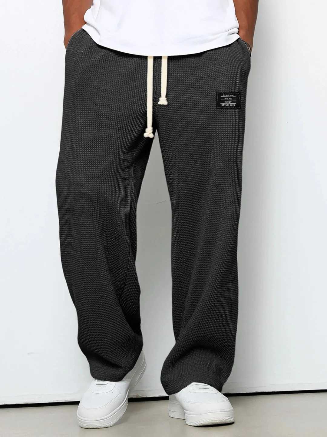 Men's Pants Men's Spring and Autumn Trendy Straight-Leg Sweatpants with Waffle Texture Wide-Leg Sports and Casual Pants D260924 - view 7