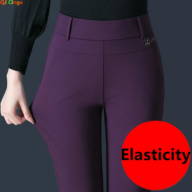 2026 Women's Black Stretch Suit Pants Fashion Purple Slim Trousers Green Brown Pantalones 27-34 260923