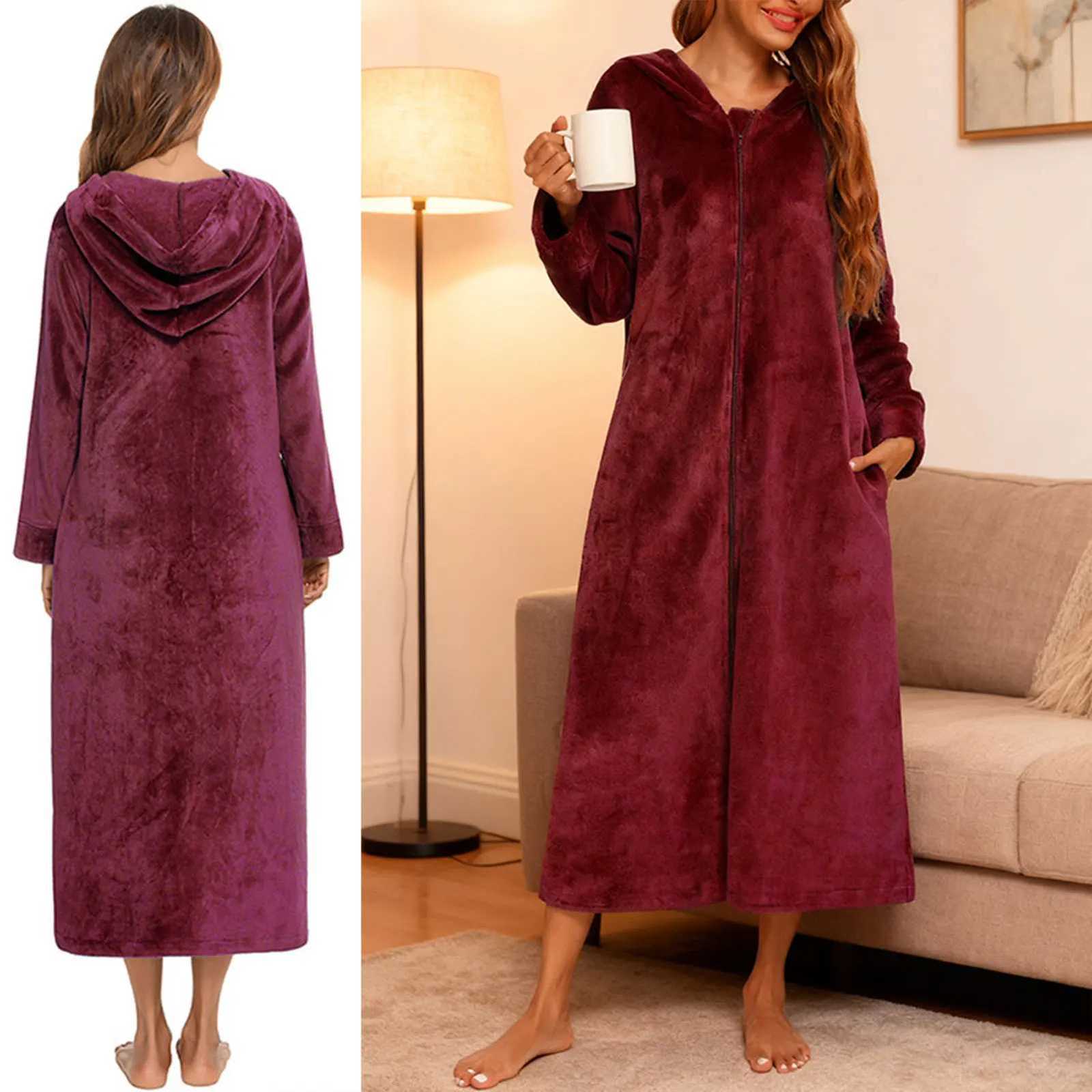 Sleep Lounge Women's Women's warm fleece full zip robe with pockets Thick fleece homewear Soft flannel for cold weather relax After-bath com - view 5