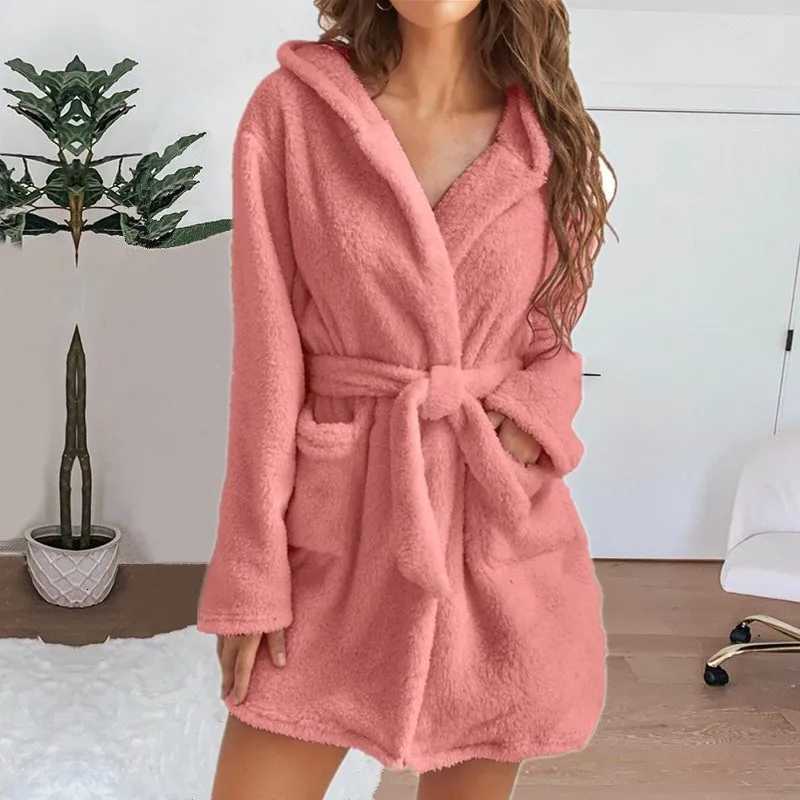 Lounge Women's Sleep Autumn Winter Women Sexy Bath Robe Fluffy Plush Pyjamas Ladies Hooded Dressing Solid Color Gown Warm Bathrobe Female Loungew - view 7