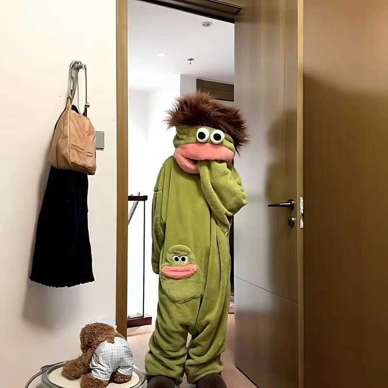 Sleep Lounge Women's 26 New Long Haired Tasmanian Devil Sad Frog Jumpsuit Pajamas Men Women Cute Cartoon Abstract Loungewear Homewear Sleepwear G - view 5