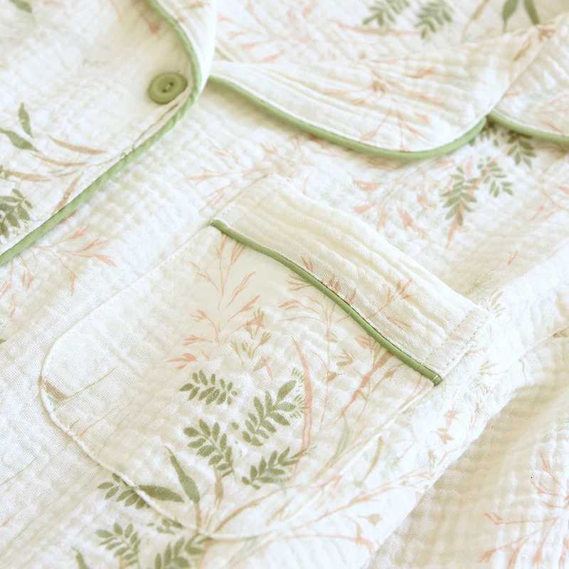 Women's Sleep Lounge Women's Japanese Minimalist Pajama Set - Double Gauze Cotton Sleepwear Button-Down Collar Relaxed Fit Plus Size All-Sea - view 6