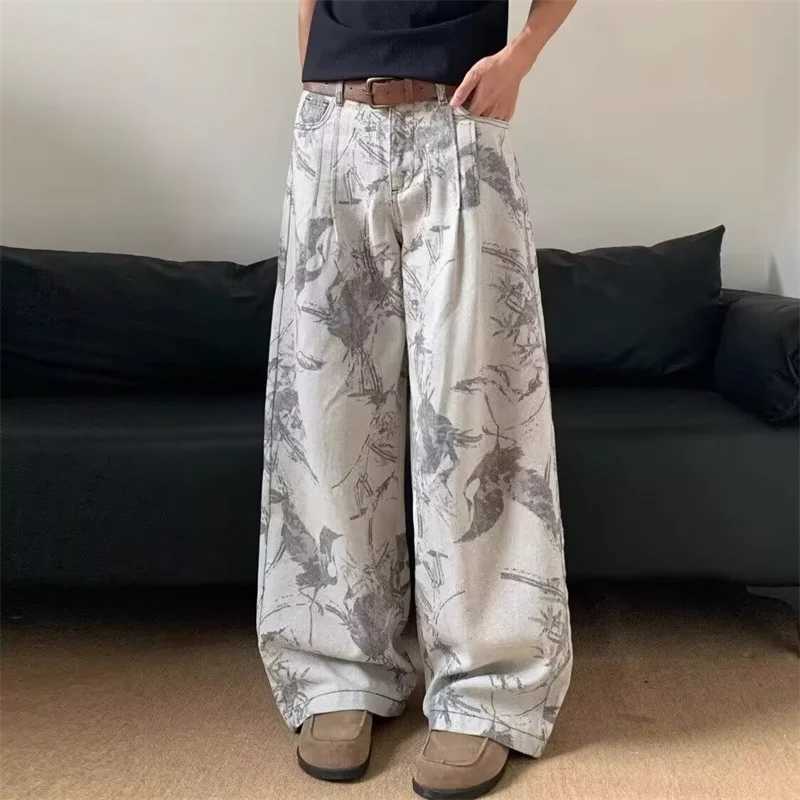 Men's Jeans 2026 New Men's Goth Graphic Printed Straight Leg Jeans Harajuku Fashion Baggy Denim Trousers Y2K Vintage Streetwear Gray Jean H2 - view 7