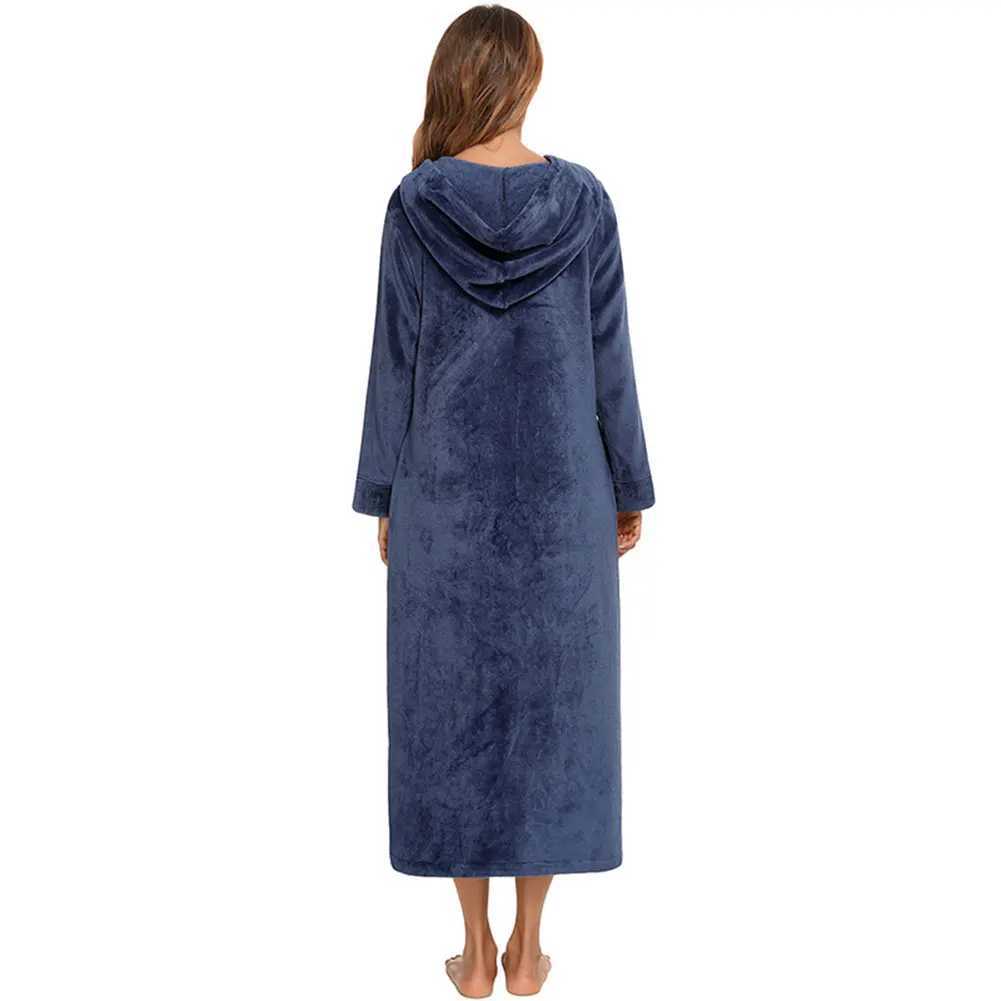 Sleep Lounge Women's Women's warm fleece full zip robe with pockets Thick fleece homewear Soft flannel for cold weather relax After-bath com - view 7