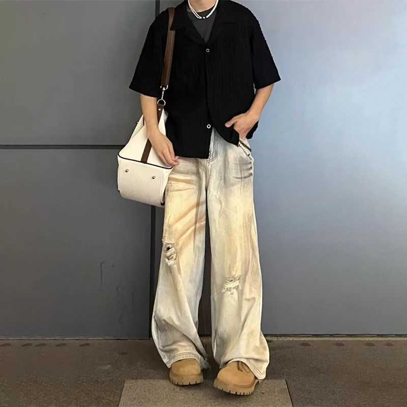 Men's Jeans Spring Men's Vintage Distressed Straight-leg Jeans Hip Hop Fashion Ripped Baggy Denim Pants 2026 New Casual Y2K Streetwear Jean  - view 6