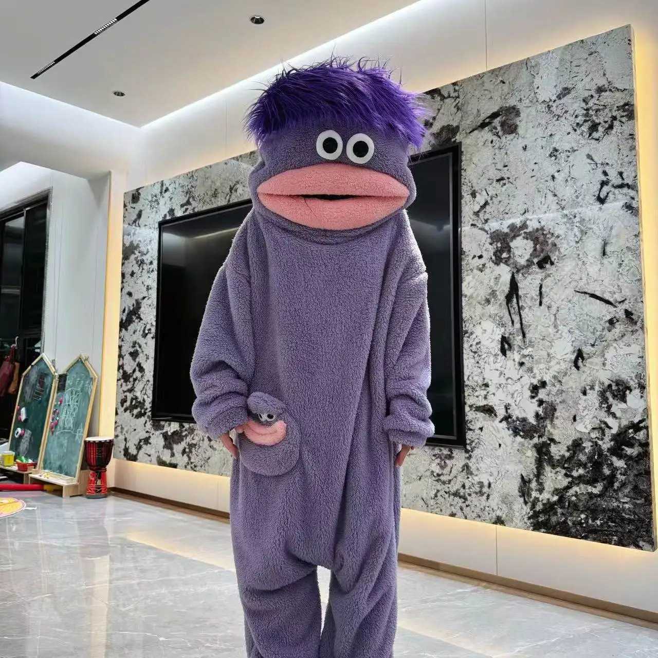 Lounge Women's Sleep New Big Mouth Monster Cute Funny Onesie Pajamas Thickened Coral Fleece Homewear For Couples Men Women Autumn Cartoon Pajamas - view 4