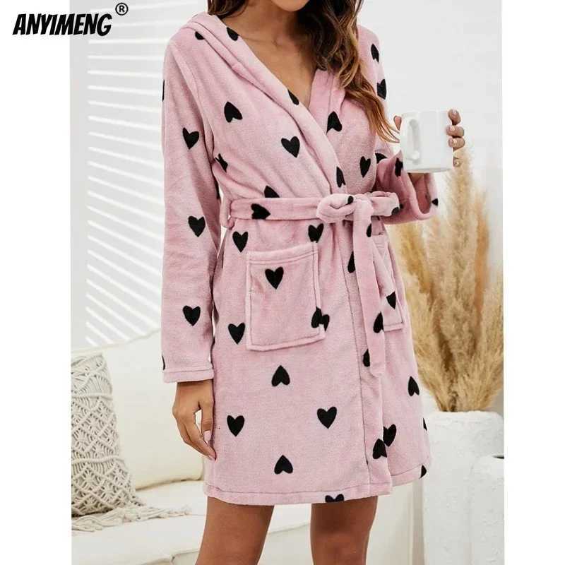Sleep Lounge Women's Winter Women Robes Warm Flannel Lingeries Casual Hoodies Robe for Woman Thermal Bathrobe Leisure Long Sleeves Soft Nightwear - view 4