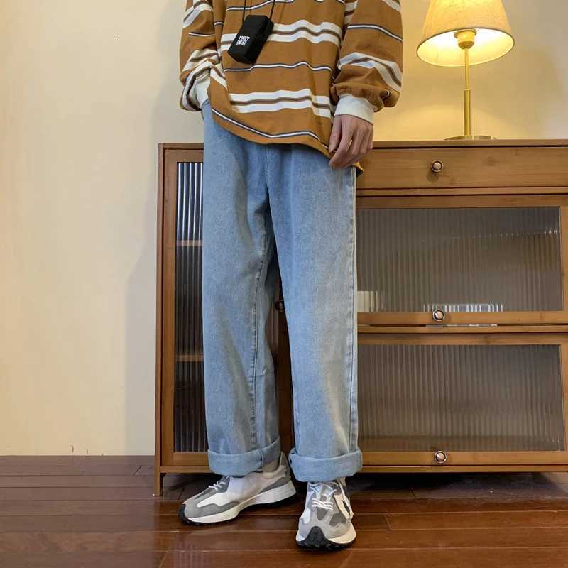 Men's Jeans Vintage Coffee Straight Jeans Men Loose Denim Trousers Neutral Jean Pants Streetwear Casual Wide Leg Jeans Man Women Baggy Denim H260 - view 6