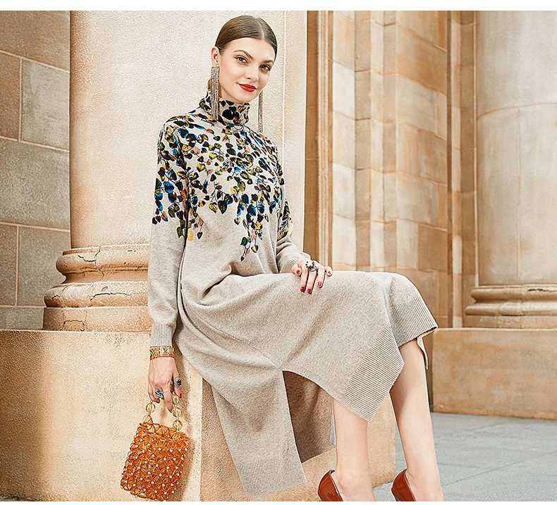 Sleep Lounge Women's AIMEILI Autumn 2024 retro casual print loose dress winter high collar long sleeve dress women's elegant bodycon party V