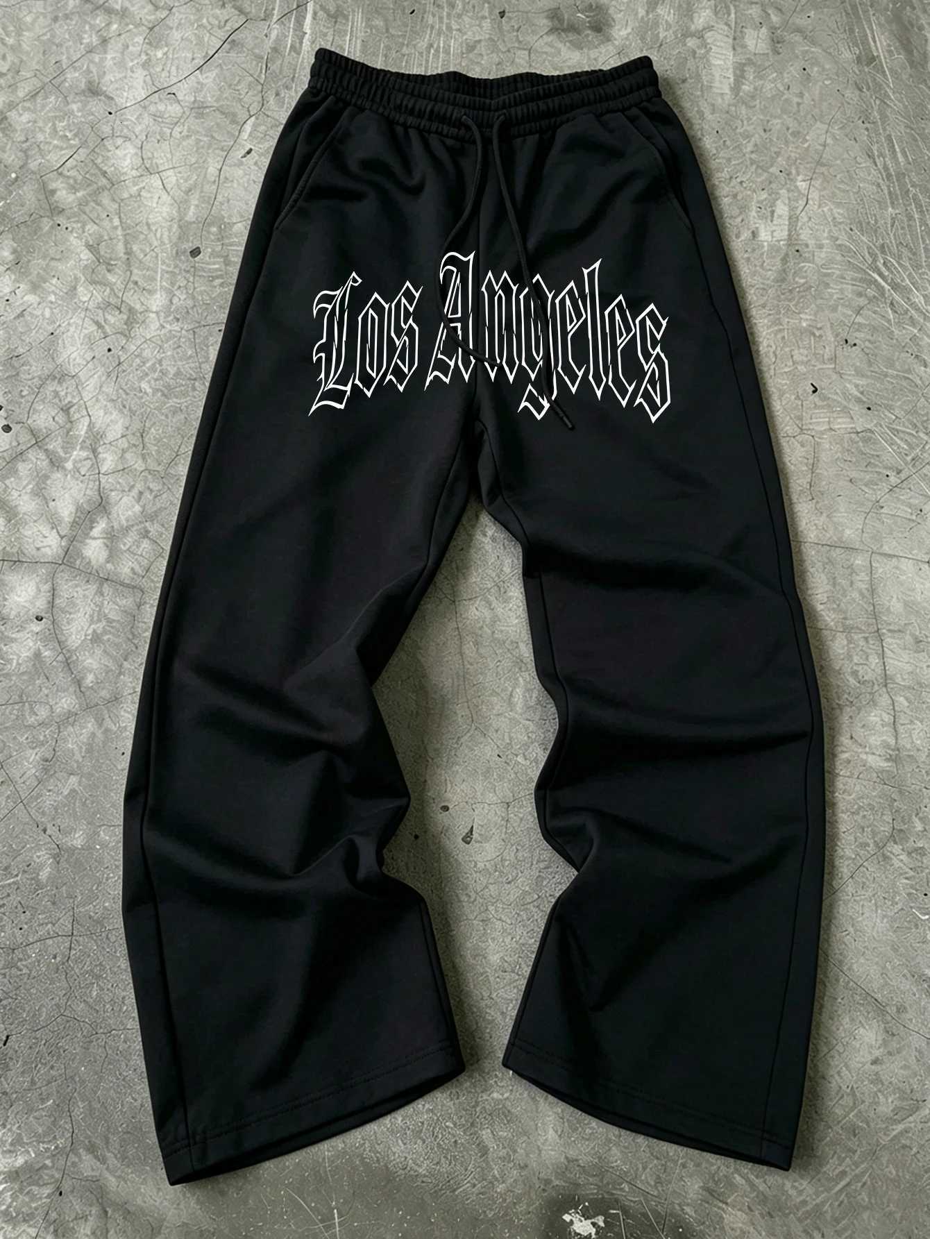 Men's Pants Men Y2K American Gothic Streetwear Baggy Sweatpants Waist Centered White Outline Gothic"LosAngeles"LetterPrintdr1WideLeg D2 - view 6