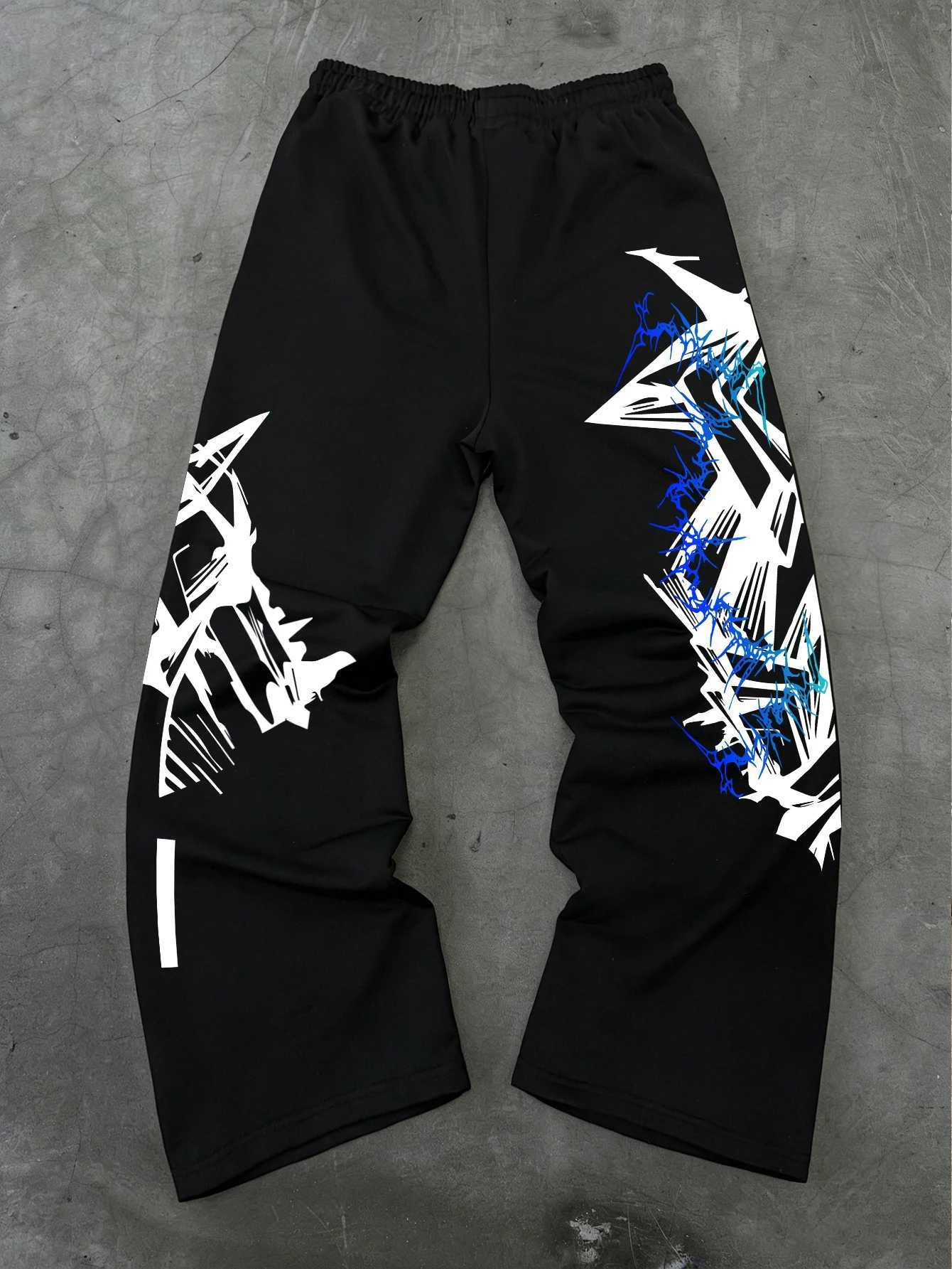 Men's Pants Y2K Abstract Blue Graffiti Geometric Print Mens Baggy Wide Leg Sweat Pants Loose Straight dr1 Hip Hop Street Joggers D260924 - view 7
