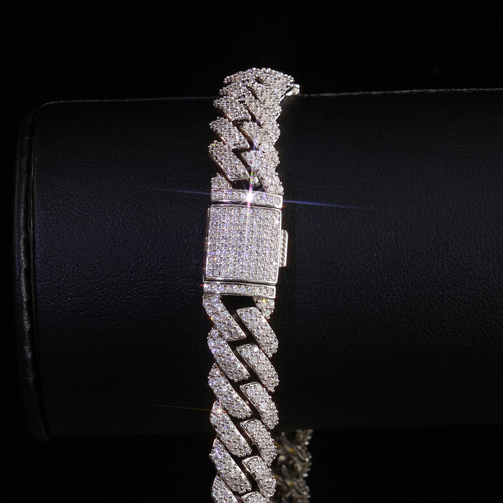 925 Silver 10mm 2 Rows Moissanite Cuban Link Chain Bling Iced Out Pass Diamond Tester VVS Sterling Silver VVS Necklace - view 6