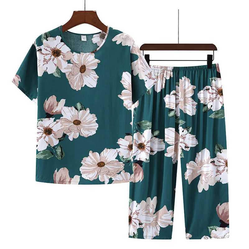 Women's Sleep Lounge Cotton Silk Pajamas Homewear Suit Women's Summer Thin Short-Sleeved Homewear Rayon Middle-Aged Mom Casual Pajamas Homew - view 5