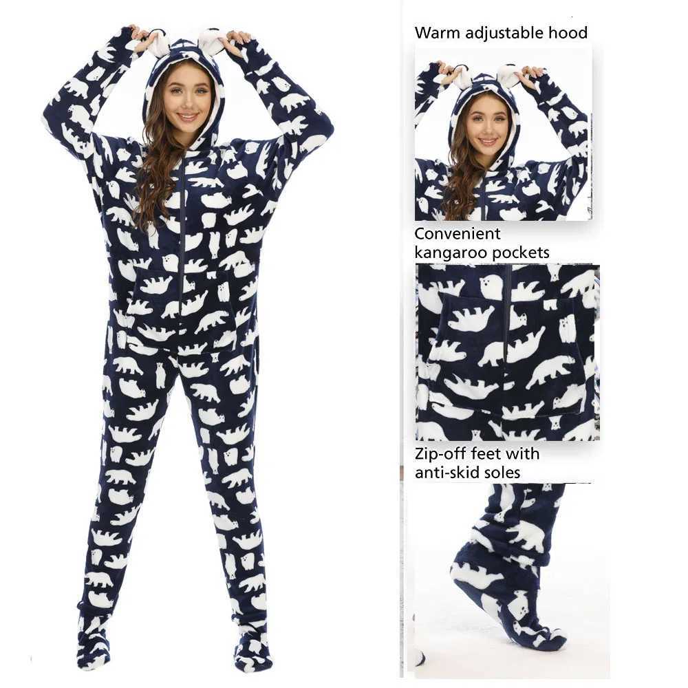Lounge Women's Sleep Women Fleece Printed Footed Hooded Onesie Abdl One Piece Sleeper Jumpsuit Adult PajamasC260924 - view 6
