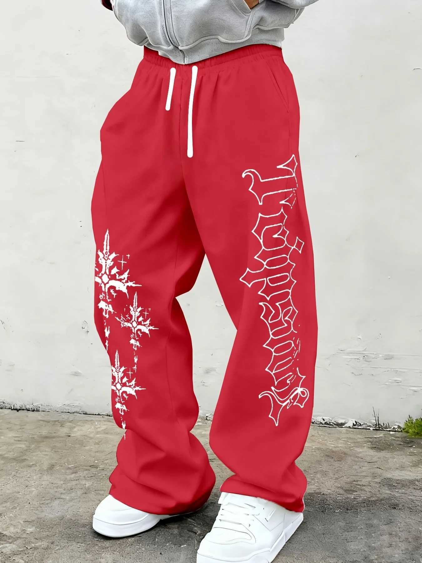 Men's Pants 2026 Men Gothic Vertical Graphic Wide Leg Sweatpants dr1 Loose Straight Baggy Y2K Dark Punk Streetwear Pants. D260924 - view 3
