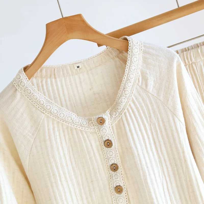 Women's Sleep Lounge 2026 New Women's Spring/Summer Pajama Set 100% Cotton Hemp Lace Collar Pure Cotton Long Sleeve Pants Home Clothes Sleep - view 5